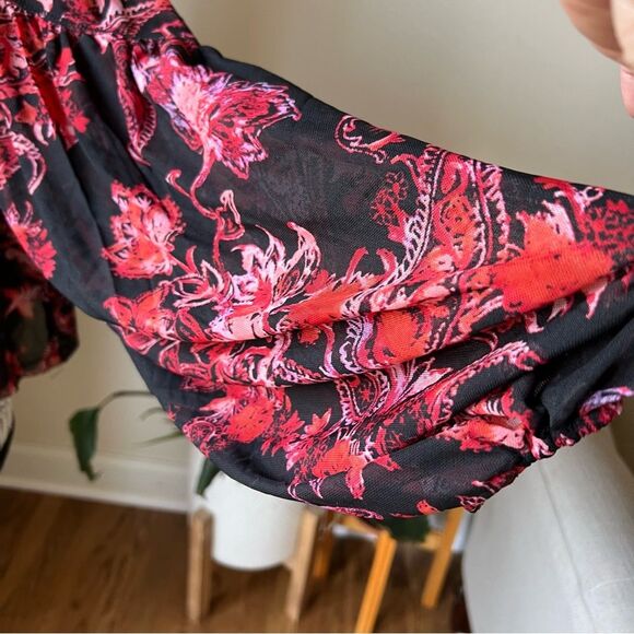 NEW Free People Anything Western Shirt Black Red Print Keyhole Back Sz S - Picture 7 of 9